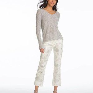 Elliott Lauren White & Silver Floral Print Crop Jeans NWT Sz 14